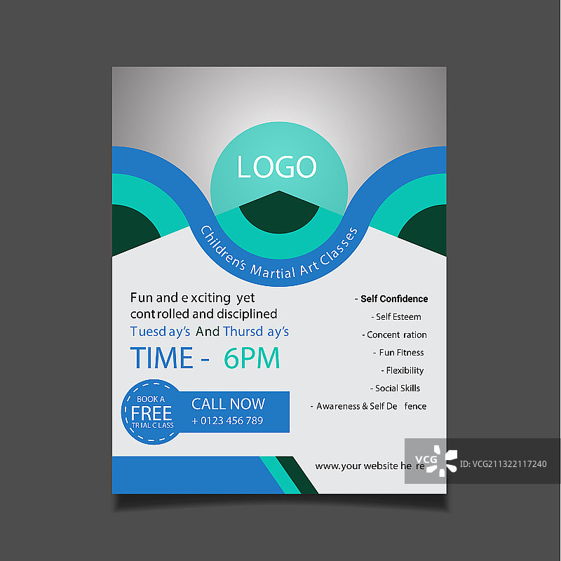 儿童武术培训中心宣传单图片素材