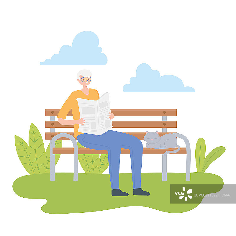 老年人在户外阅读报纸图片素材