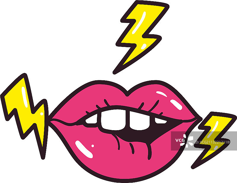 波普艺术女性雷电填充嘴巴图片素材