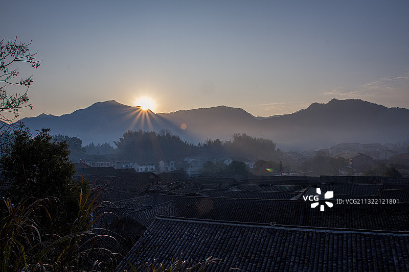 湖南张谷英村 日出图片素材
