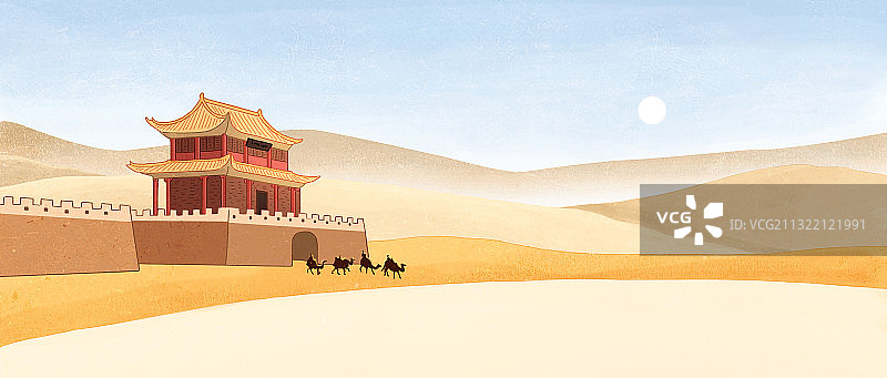 雁门关一样的城楼和大漠图片素材