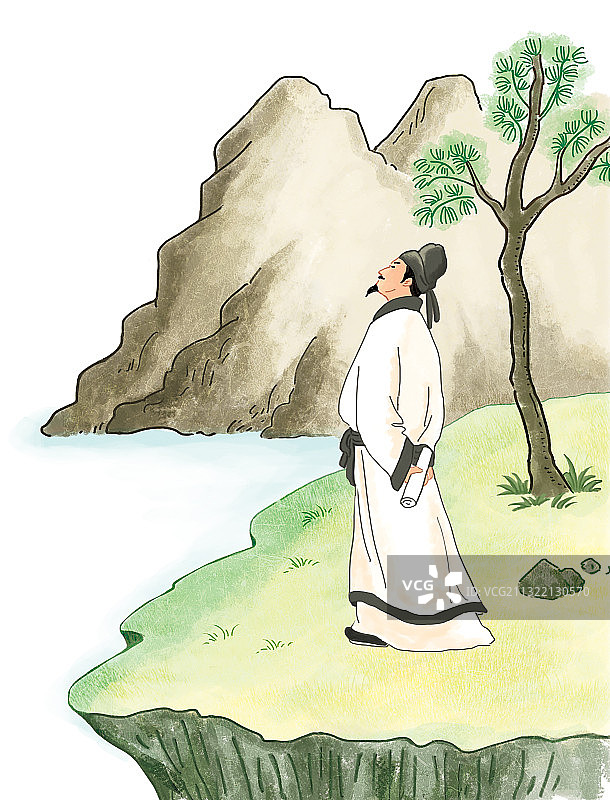 诗人在山上远眺图片素材