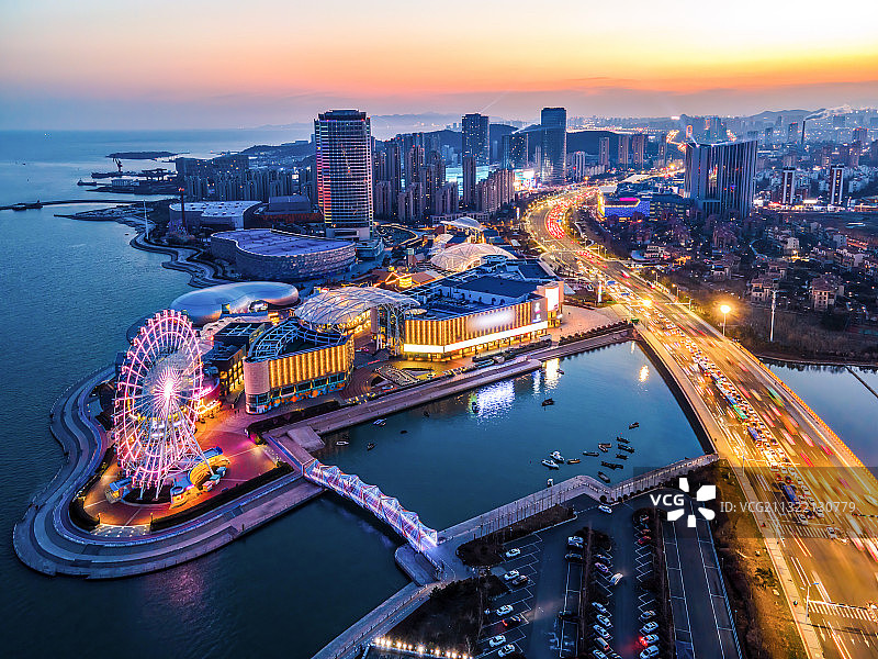 航拍青岛西海岸城市夜景图片素材