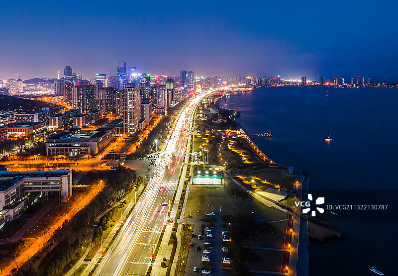 航拍青岛西海岸城市夜景图片素材