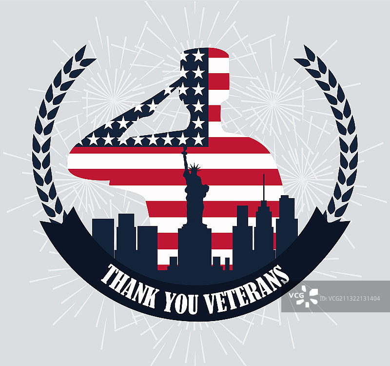 士兵剪影和旗帜庆祝退伍军人节图片素材