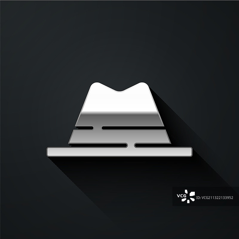 黑色背景上的带缎带的银色男士帽子图标图片素材