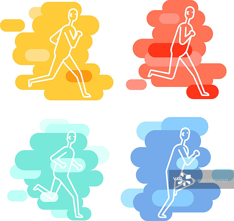 彩色背景上的人物跑步姿势设定图片素材