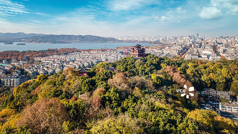 航拍杭州吴山城隍阁图片素材