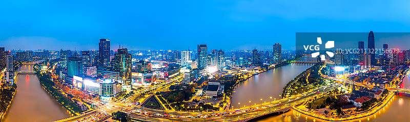 航拍浙江宁波三江口全景大画幅夜景图片素材
