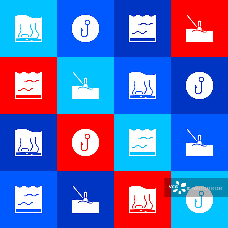 水族箱、鱼钩和漂浮物水图标素材图片素材