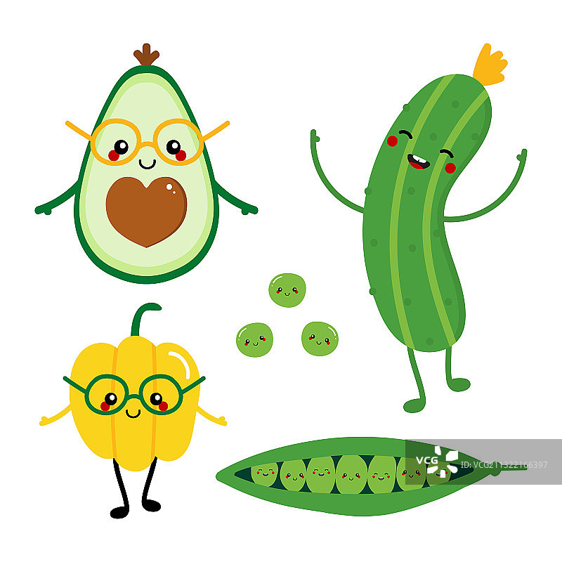 可爱绿色蔬菜卡通形象合集图片素材