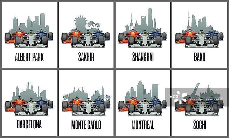 复古海报巴塞罗那西班牙大奖赛套装图片素材