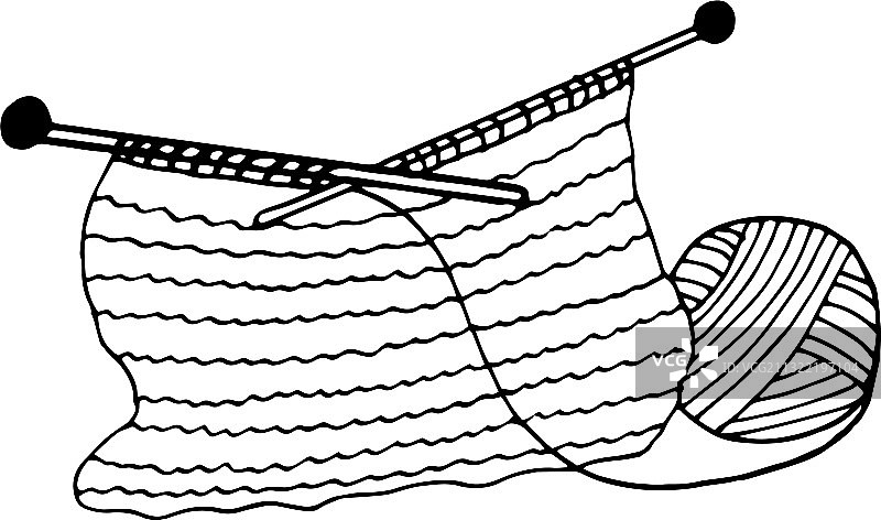 手绘涂鸦风格的编织针线和围巾图片素材