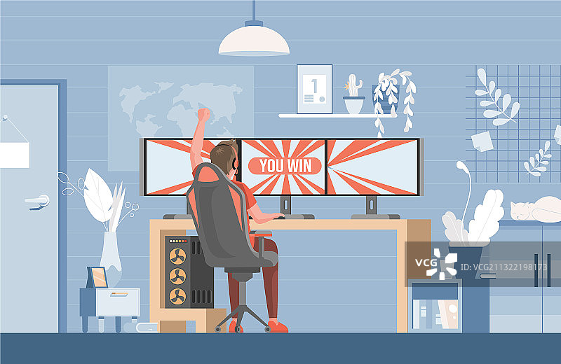 年轻男人坐在游戏椅上玩游戏图片素材