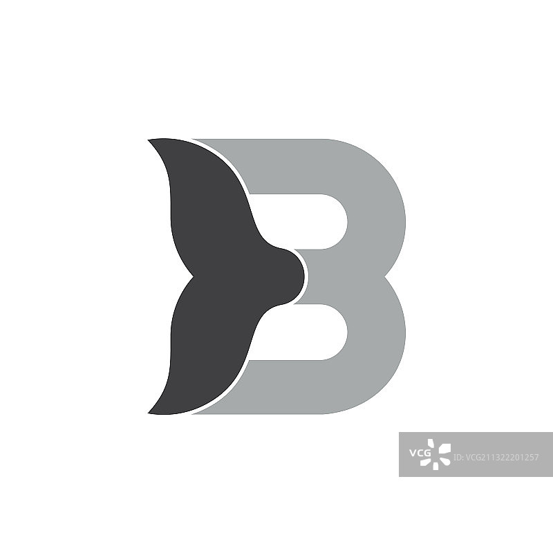 字母B鱼鲸鱼尾巴设计符号图片素材