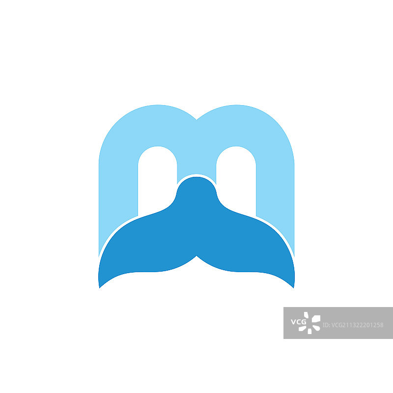 字母M鱼尾鲸鱼尾巴设计符号图片素材