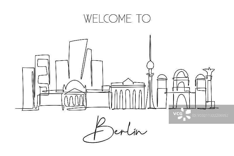 柏林城市天际线一笔画图片素材