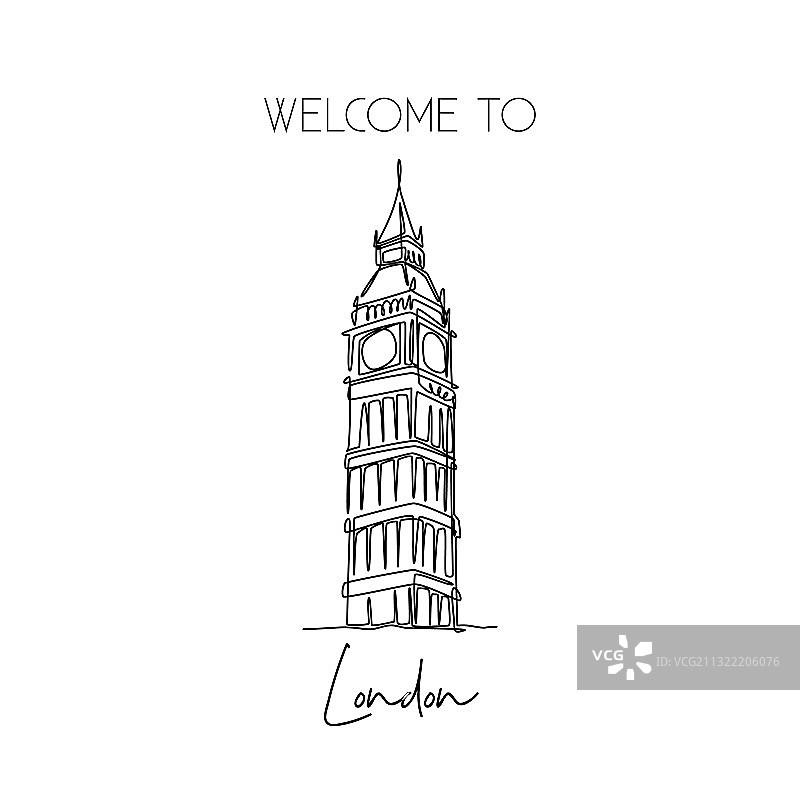 大本钟的单线连续画图片素材