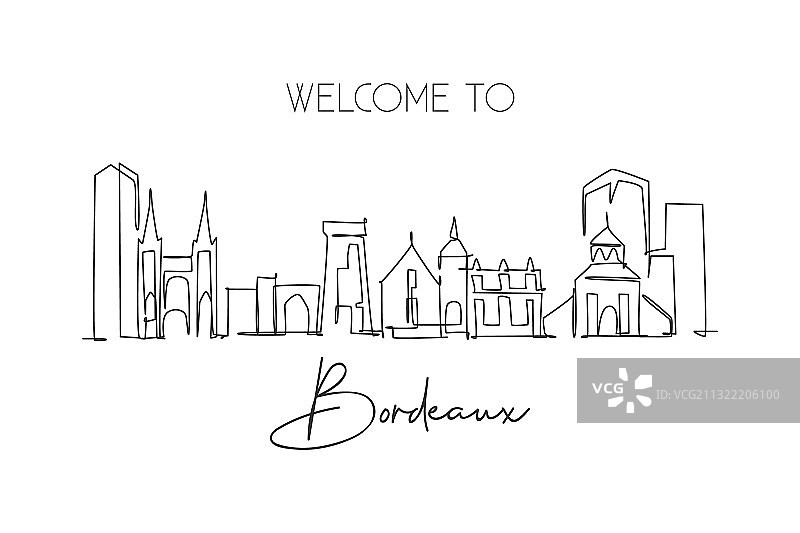 波尔多城市天际线单线画图片素材