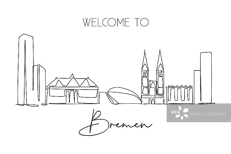 不莱梅城市天际线单线连续绘图图片素材