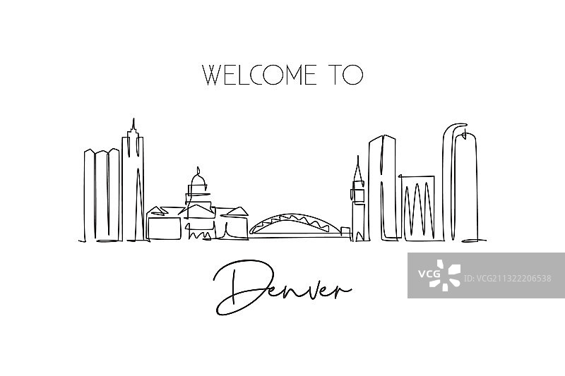丹佛市的单线连续画图片素材