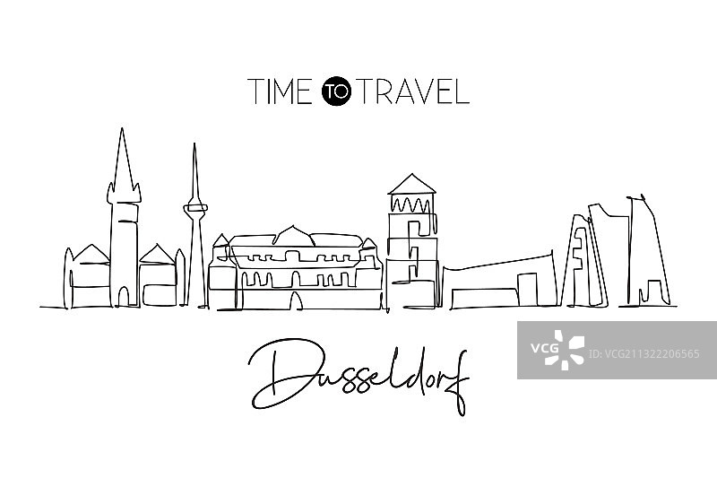 一笔画杜塞尔多夫城市风光图片素材
