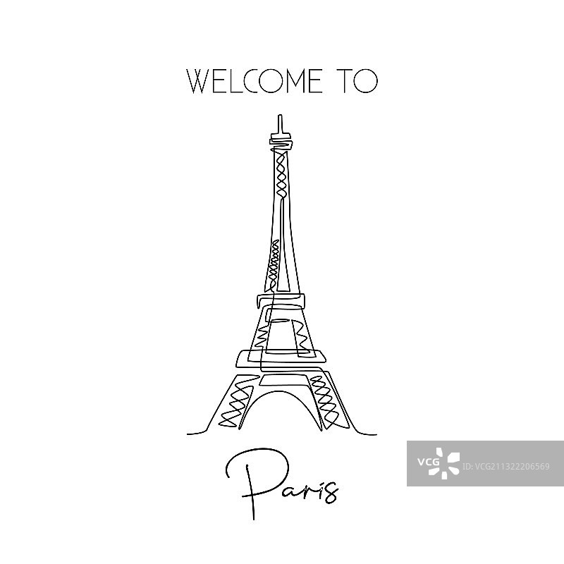埃菲尔铁塔的单线连续绘画图片素材
