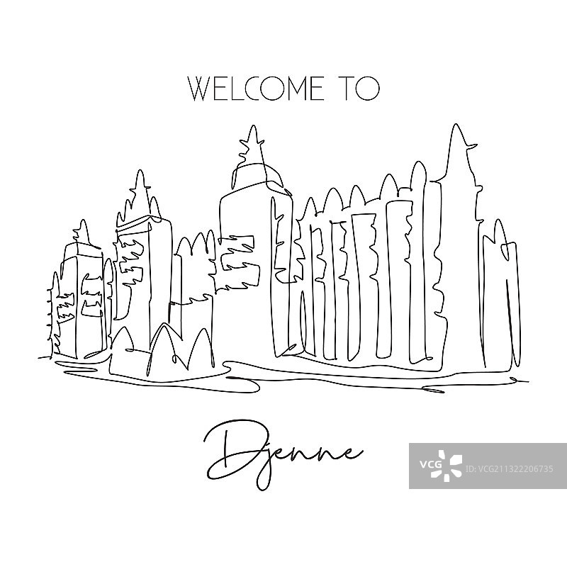 清真寺连续线条画图片素材