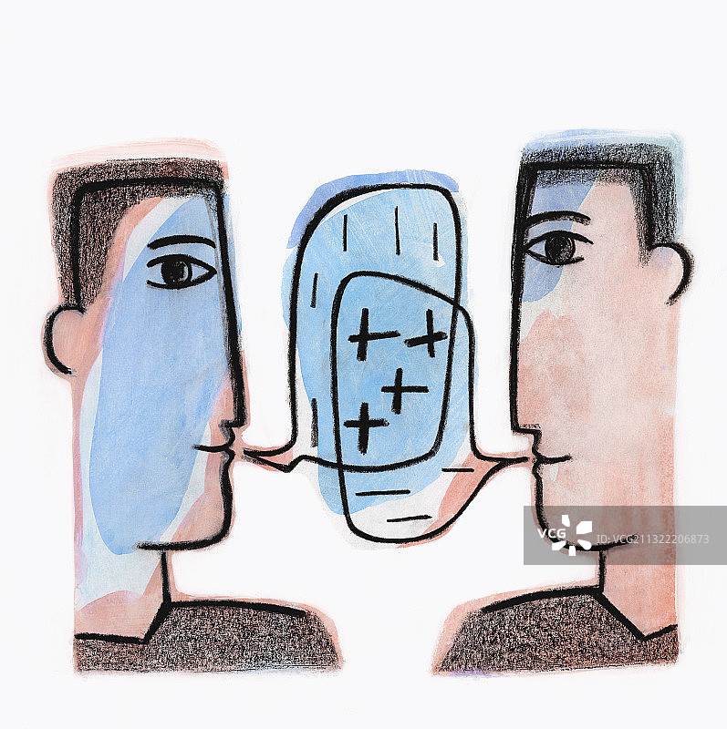 用手势交谈的两个男人，插图图片素材