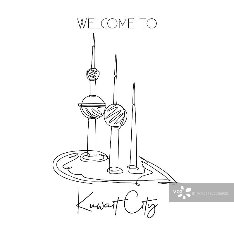 科威特塔地标单线绘画图片素材