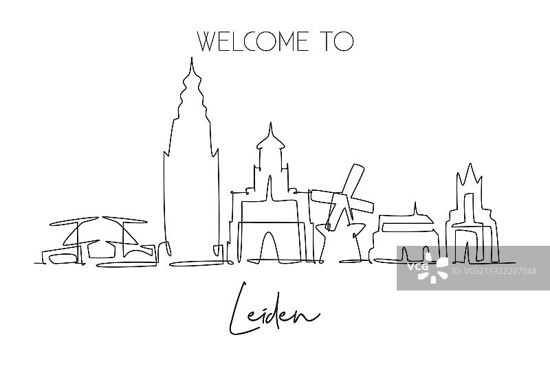 莱顿市单线连续绘图图片素材