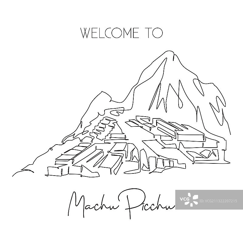 马丘比丘单线连续绘图图片素材