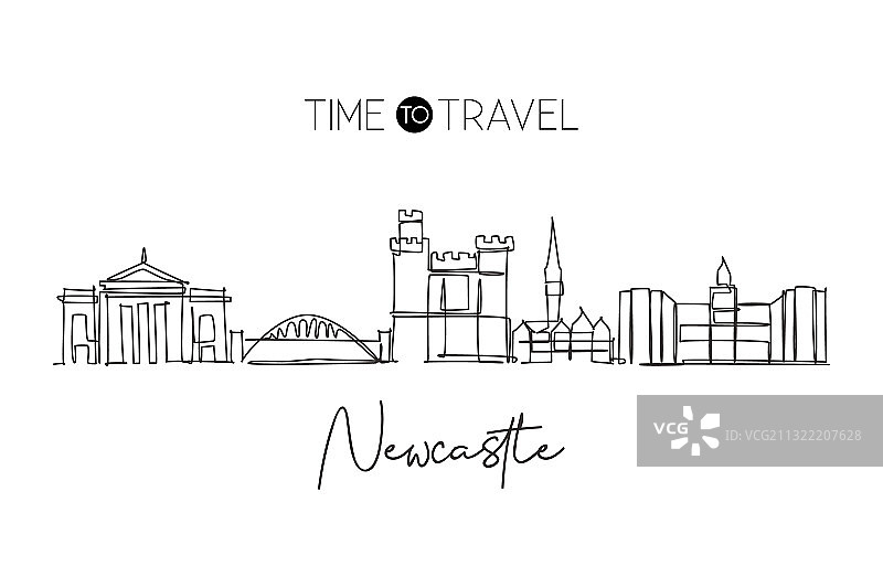 纽卡斯尔城市单线连续画图片素材