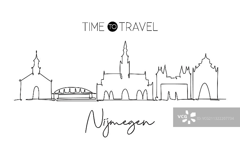 奈梅亨城市连续线条画图片素材