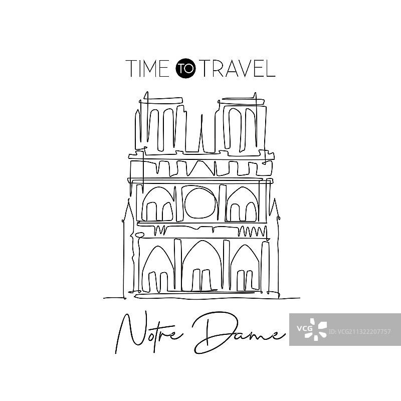 巴黎圣母院地标一笔画图片素材