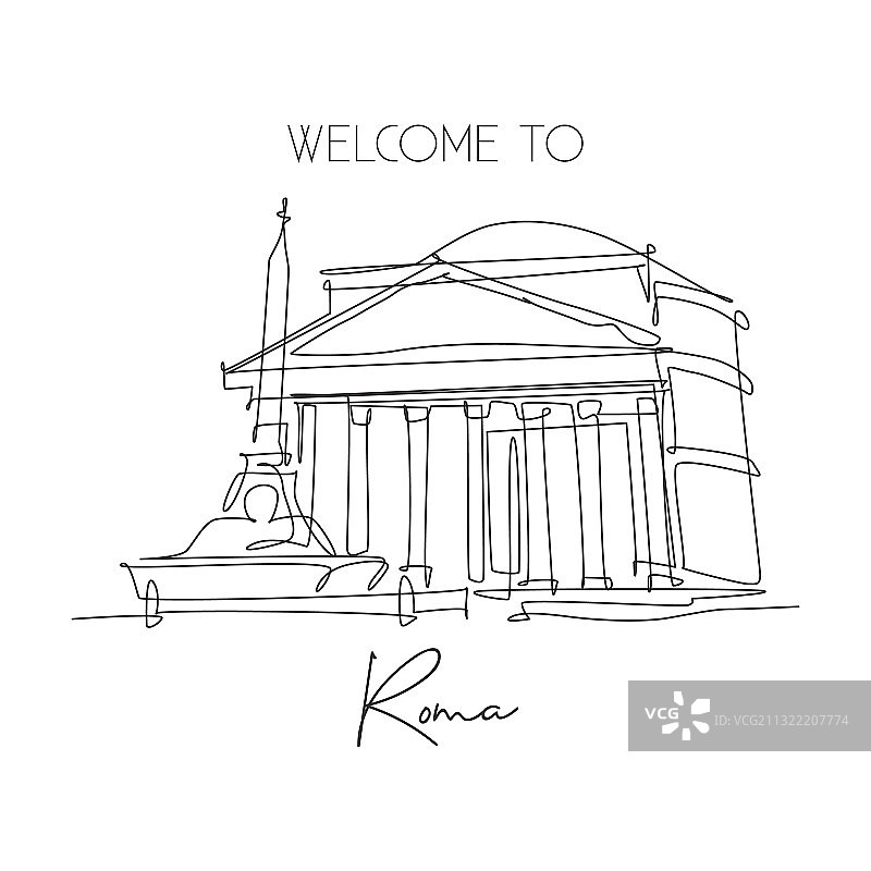 万神殿地标性建筑单线画图片素材