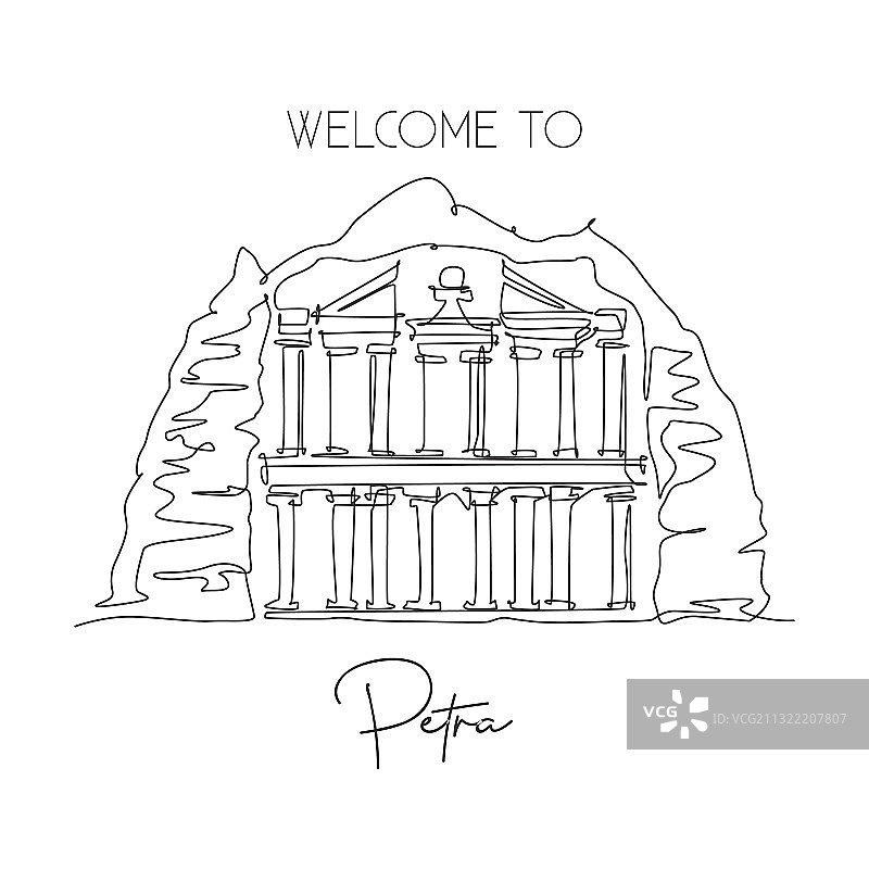 佩特拉古城卡兹尼神殿单线画图片素材