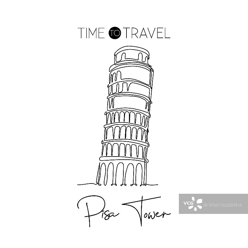 比萨斜塔一笔画图片素材