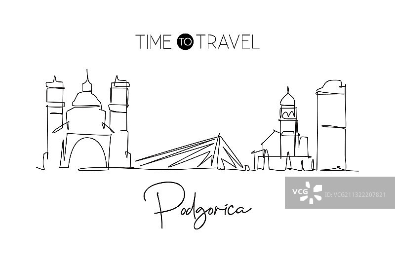 波德戈里察城市天际线单线画图片素材