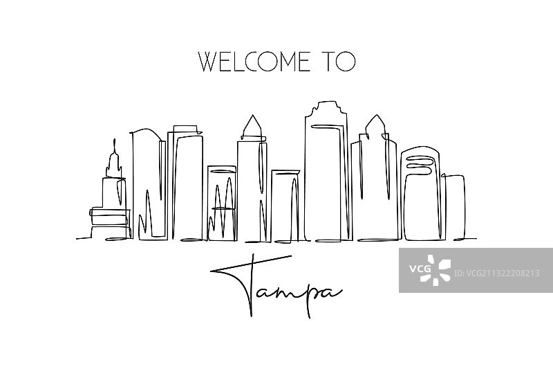 单线连续绘画坦帕市图片素材