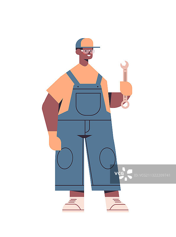 身穿制服、手持扳手的非洲裔技工图片素材