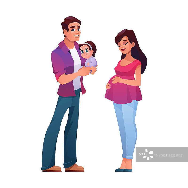 年轻家庭：男人、孕妇和蹒跚学步的女孩图片素材