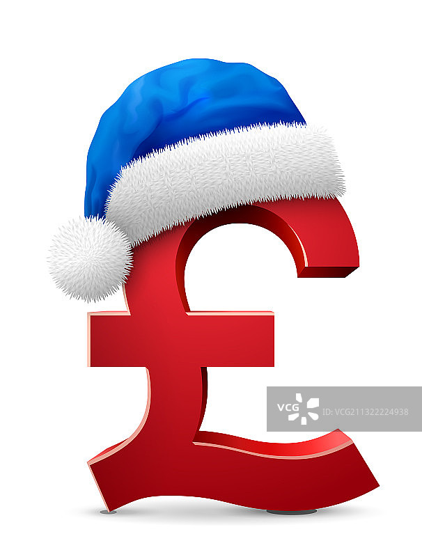 蓝色圣诞老人帽子里的英镑符号图片素材