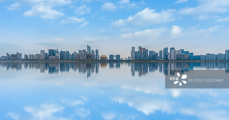 杭州钱江新城cbd建筑天际线全景图片素材