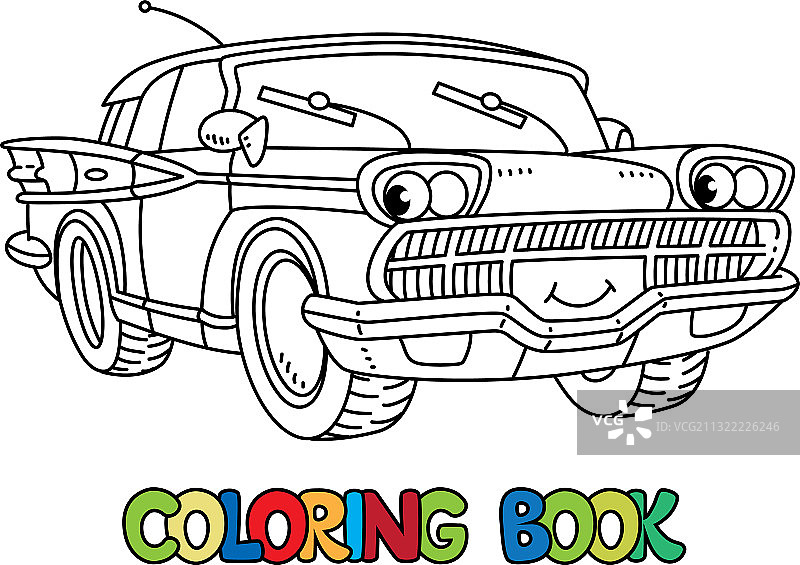 带眼睛的复古汽车填色书图片素材