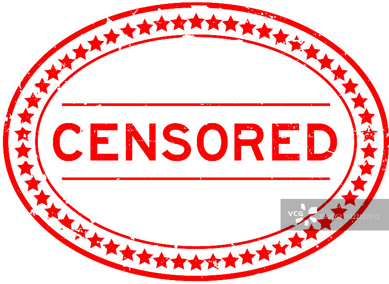 红色复古风格审查文字椭圆形橡胶印章图片素材