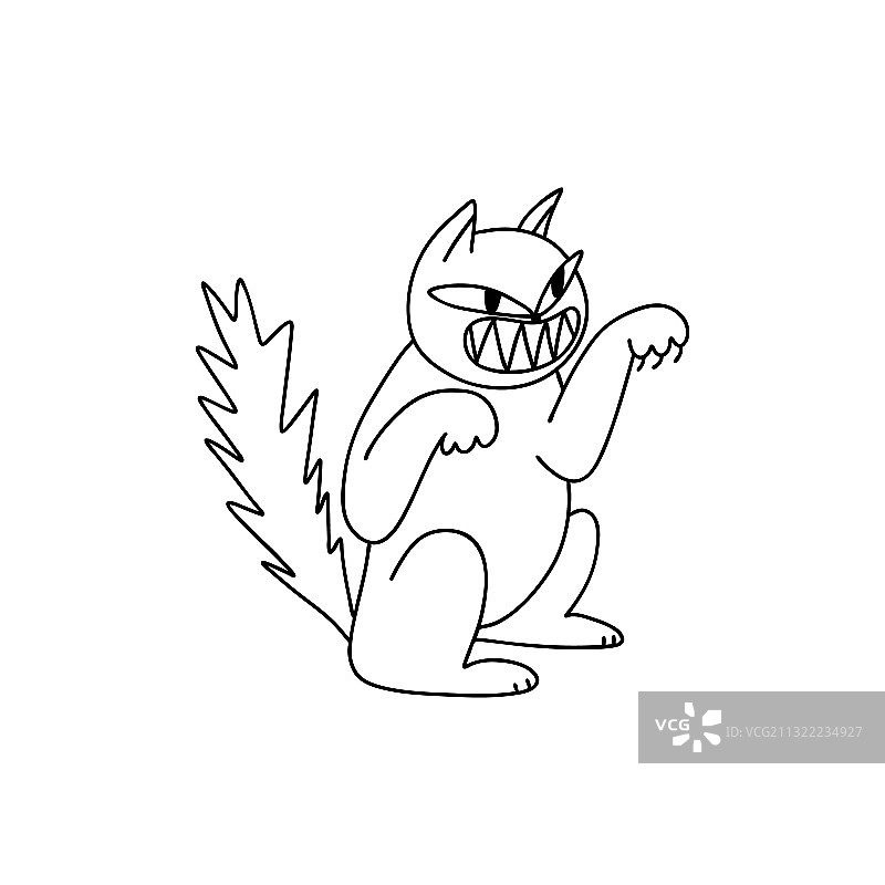 龇牙咧嘴的攻击性猫咪涂鸦图片素材