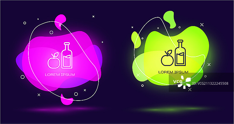 黑色背景上的苹果酒瓶线条图标图片素材