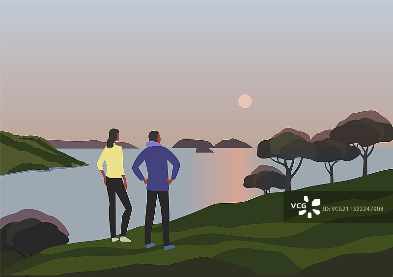 高山情侣游客卡通图片素材