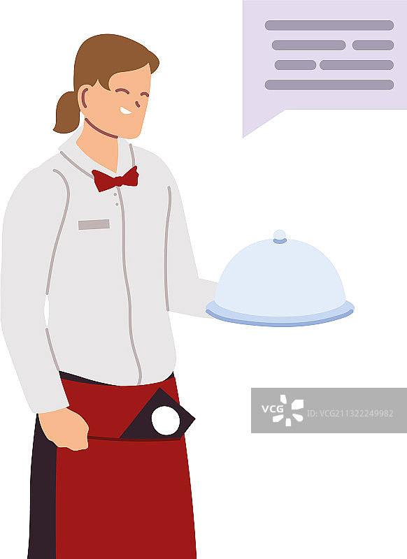 带有消息气泡和食物托盘的年轻男子图片素材